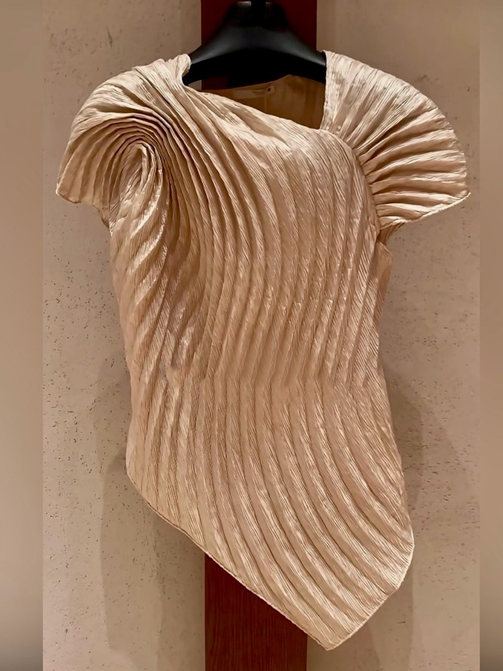 Zara NWT ZW COLLECTION luxurious Pleated Short Sleeve champagne cream formal Top - Picture 2 of 13